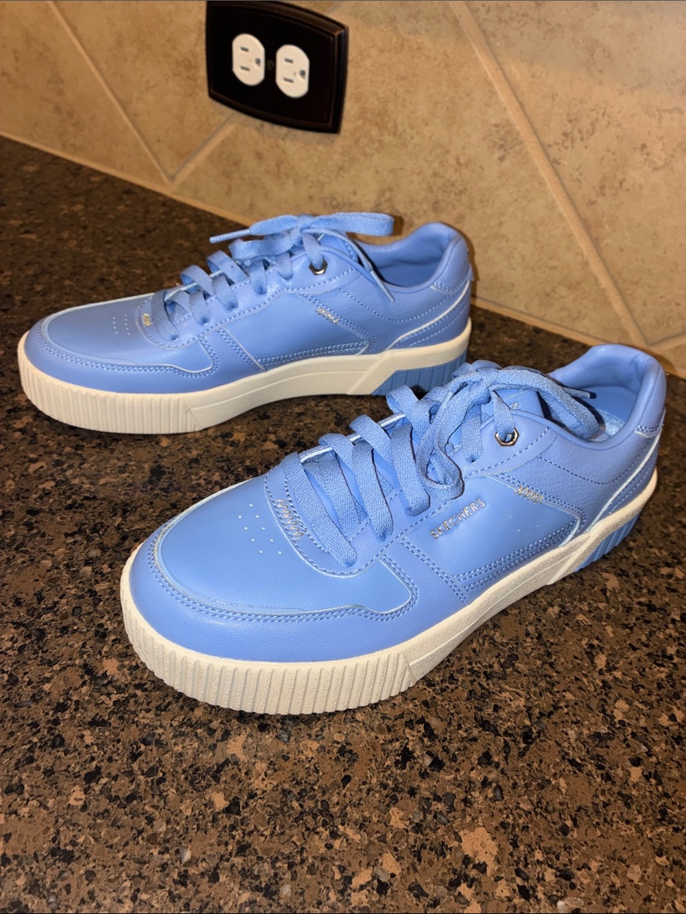 Skechers Light Blue Platform Sneakers with White Sole
